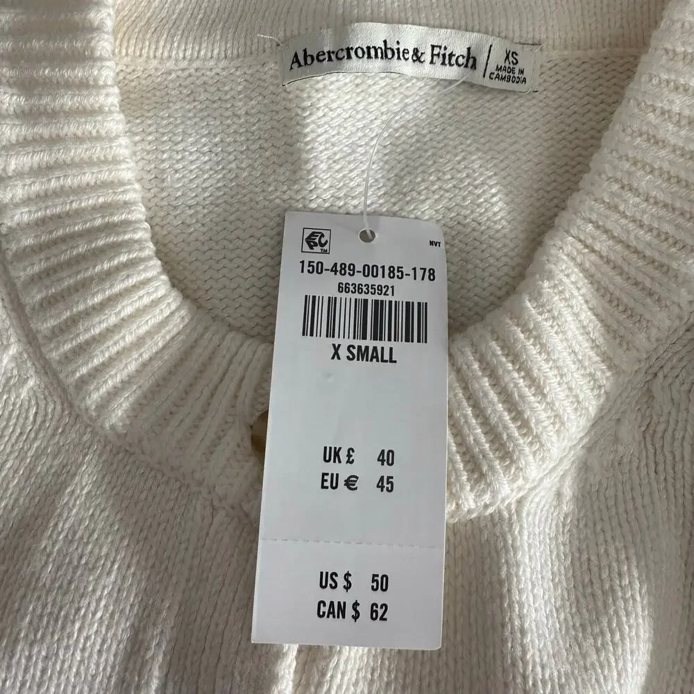 Abercrombie and Fitch Womens Short Sleeve Crew Cardigan, Cream, XS - Picture 4 of 5